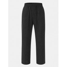 Men Striped Print Business Stick Wide Legged Back Pockets Suit Pants