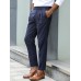 Men Solid Color Formal Side Button Pockets Ankle Length Business Pants